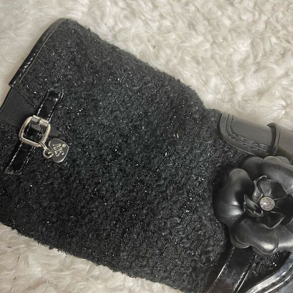 Stuart Weitzman girl Waltz Black mid calf rain boots glitter accent size 3 - Picture 10 of 12